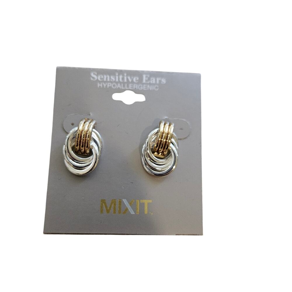 MIXIT Sensitive Ears Gold Silver Tone Knot Stud Earrings Hypoallergenic NWT